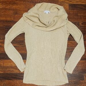 Joseph A Cream Oversized Cowl Neck Fitted Sweater Gold Metallic Accents Size SML